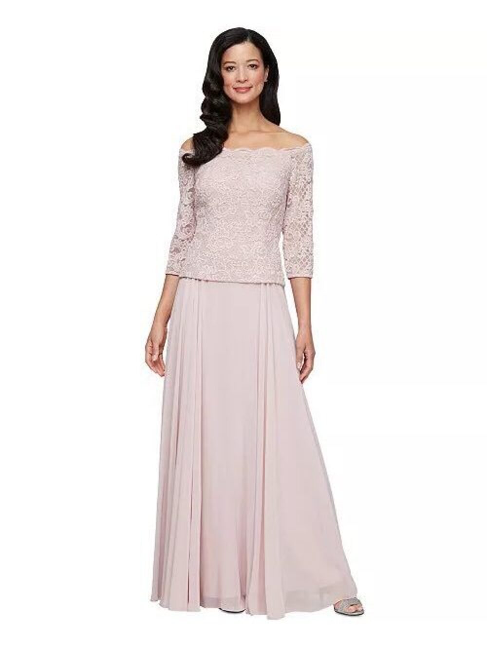 nwot Alex Evenings Women's Off-The-Shoulder Mixed-Media Gown